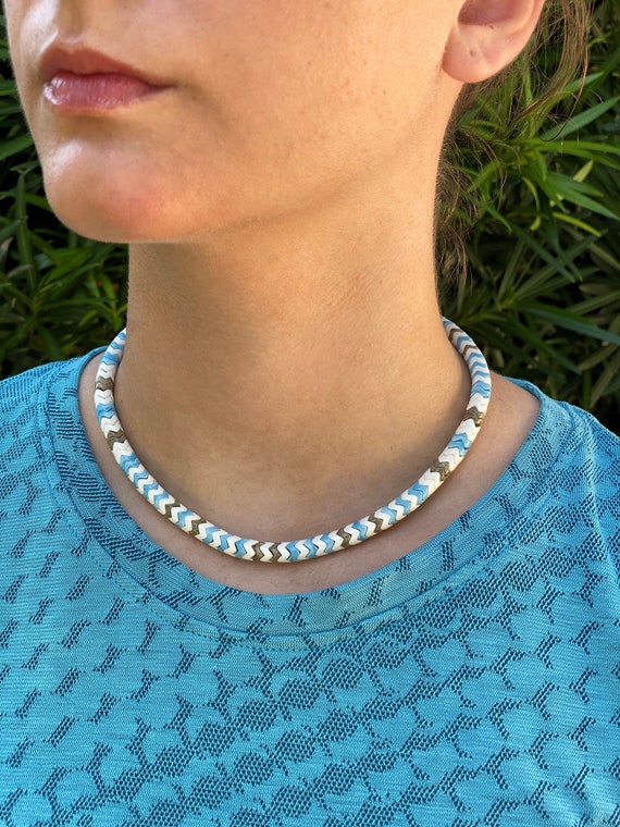 Blue agate surfer necklace for her Neutral Beaded jewelry Beach necklace for teen daughter Birthday Gift for women Girlfriend Wife Mother