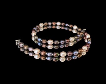 Tri-Color Baroque Pearl Necklace Unisex Multicolored Freshwater Pearl Choker Bridal jewelry Unique gift for men or women Best Mother's Day