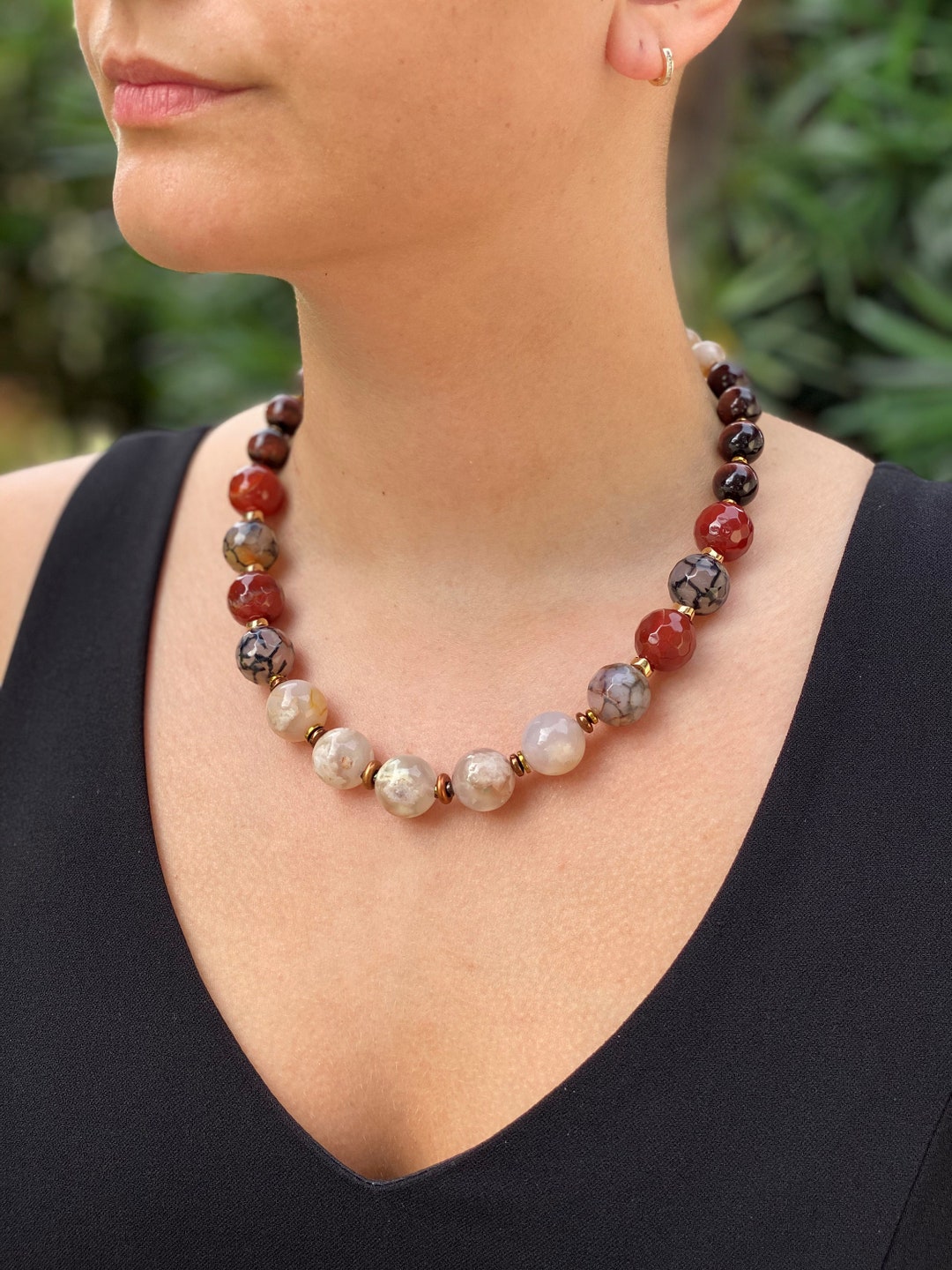 ネックレス・ペンダント Hashtag DDD Colorful bead necklace Sakura Agate, Jade, Tiger's Eye Large Bead Necklace Chunky