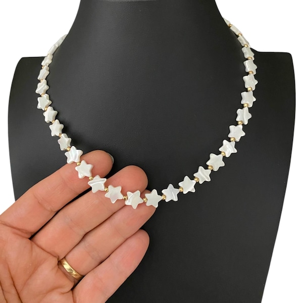 Mother of Pearl Star Necklace | Celestial Shell Choker | Boho Beach Jewelry