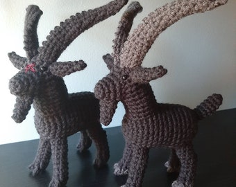 Black Phillip II detailed cloven hooves ridged horns plush crochet goat from The VVitch