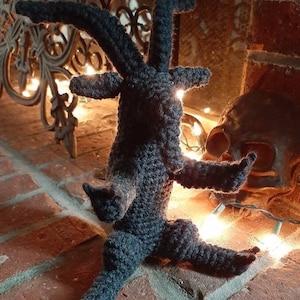 Teddy Goat inspired by Goya&#39;s Sabbatic Goat plush doll goth horror crochet sculpture devil witch black phillip