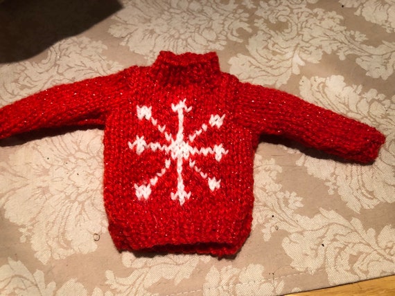 Action Man hand knit sparkly Christmas snowflake jumper NEW