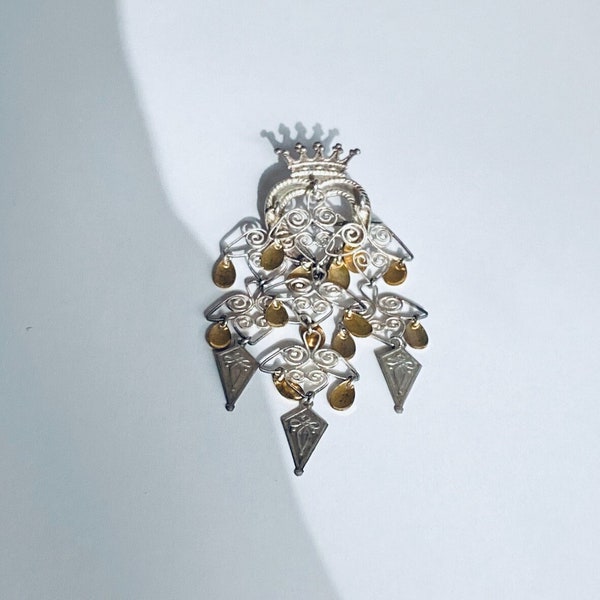 Aksel Holmsen Sølje Brooch, Signed, Crown & Heart , Sølje Norwegian Jewelry, 830 Silver