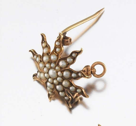 Victorian Antique 10K Gold Seed Pearl Starburst B… - image 3