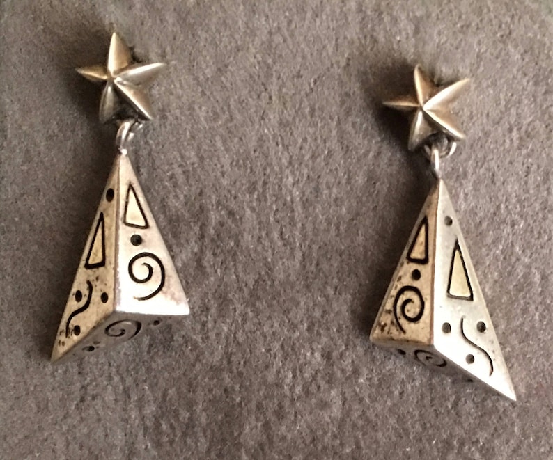 Sterling Silver Modern Design Dangle Earrings with Star Posts