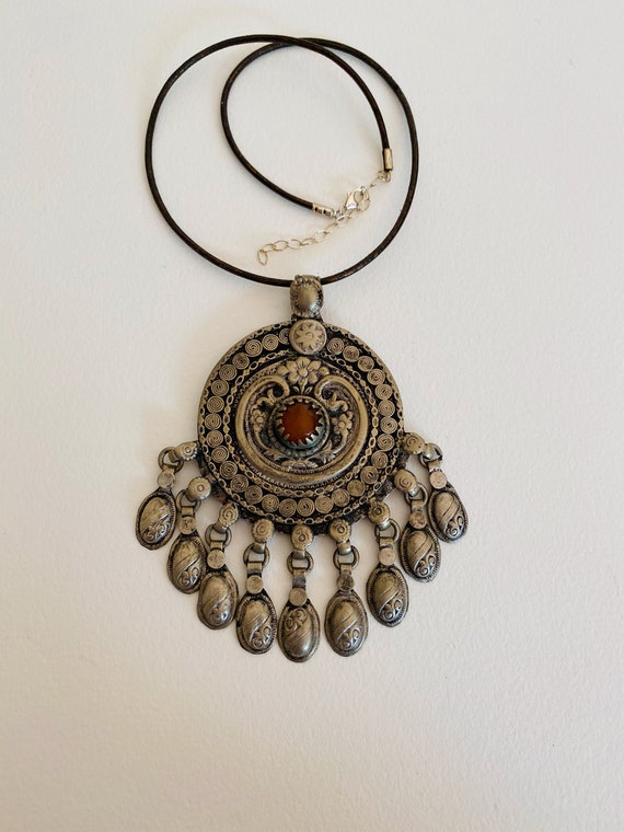 Morocco Berber Antique Silver & Carnelian Pendant,
