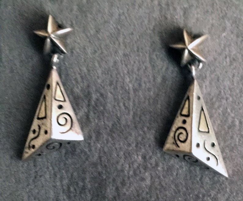 Sterling Silver Modern Design Dangle Earrings with Star Posts