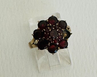 Czech Garnet Vintage Sterling Silver Cluster Ring, Size 5.5 US, AS IS