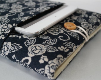 MacBook Air 11" Laptop Case, Surface Pro Case, Chromebook Cover Padded with Pocket - Japanese blue floral indigo cotton