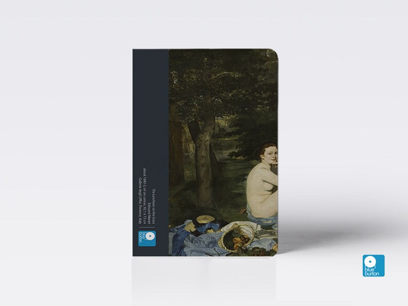 Peut inclure: Une peinture d'une femme assise dans une clairi&egrave;re de for&ecirc;t. La femme est nue et a le dos tourn&eacute; vers le spectateur. Elle est assise sur une couverture bleue avec un panier de fruits devant elle. La peinture est dans un cadre sombre.