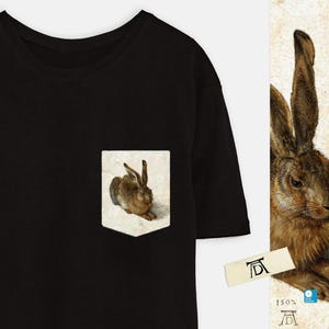 Hare Pocket T-Shirt - Handmade Albrecht Dürer Pocket Tee for Men & Women