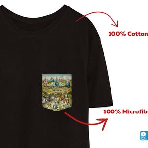 Peut inclure: T-shirt noir avec une poche orn&eacute;e d'un imprim&eacute; color&eacute; d'une peinture. Le t-shirt est en 100% coton et a une finition en microfibre.