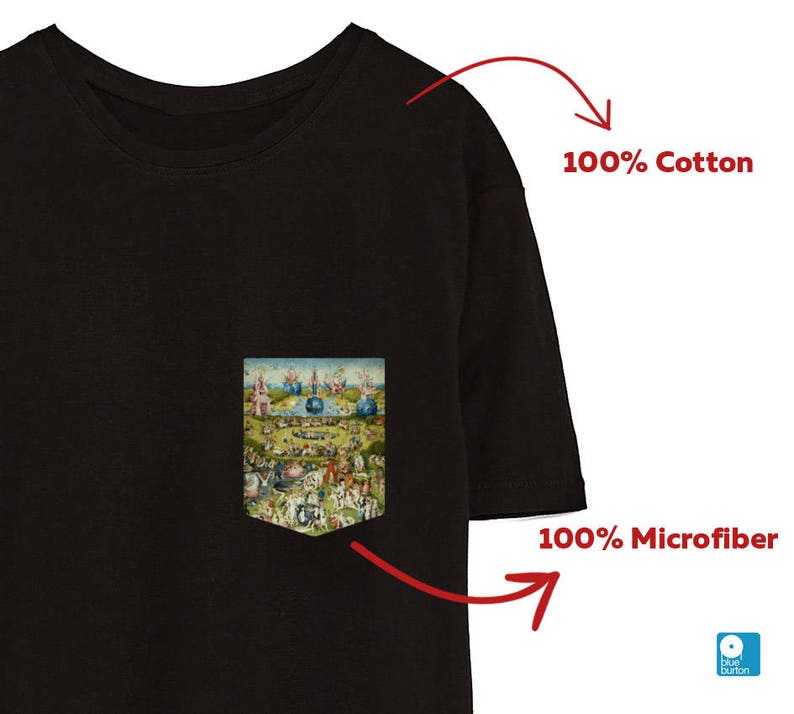 Peut inclure: T-shirt noir avec une poche orn&eacute;e d'un imprim&eacute; color&eacute; d'une peinture. Le t-shirt est en 100% coton et a une finition en microfibre.