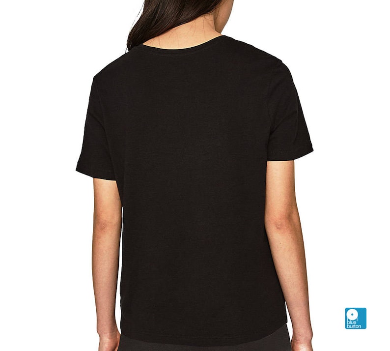 May include: A black short-sleeved t-shirt with a crew neck.