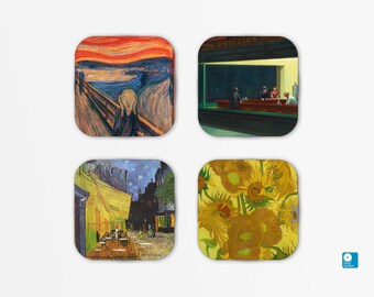 Juego de posavasos de 4 obras maestras El grito Nighthawks Van Gogh Mondrian