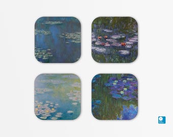 Juego de 4 posavasos Monet, Nenúfares, regalo artístico