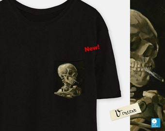 Camisa con bolsillo de esqueleto fumando - Camiseta de arte de Van Gogh