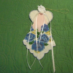 Vintage Handkerchief Angel Ornament with roses