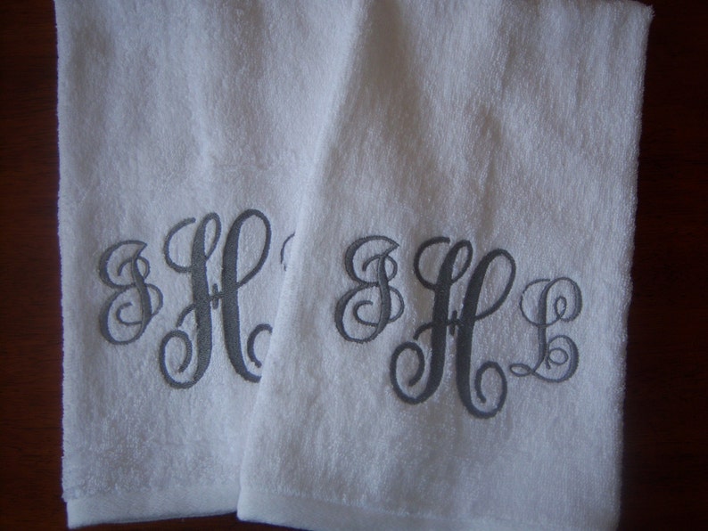 Personalized Monogrammed Hand Towels Choose Your Thread Color Great Wedding Gift image 1