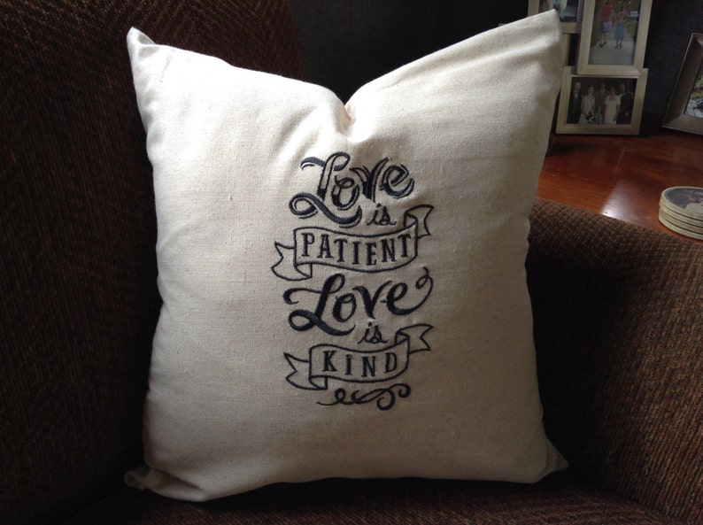 Embroidered Pillow Covers Inspirational Quotes 18x18 Love is Patient