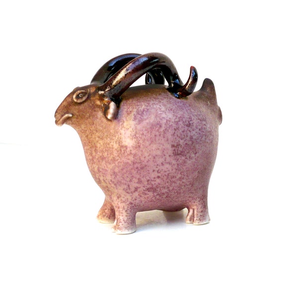 Pink And Brown  Goat, Ram Sculpture,Ceramic Sculpture