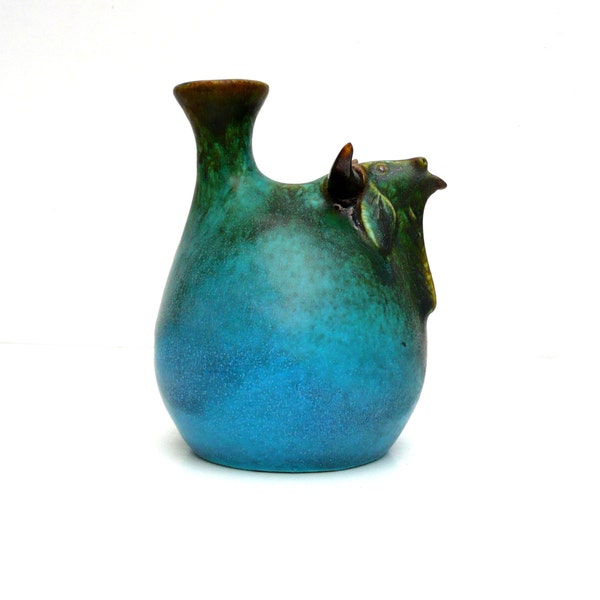 Turquoise Ceramic Bull Pitcher, Ceramic Sculpture, Flower Vase