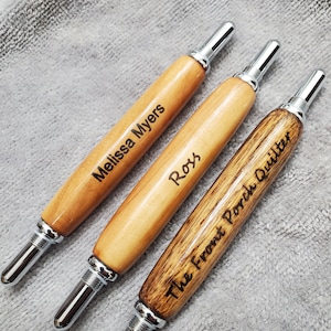 Personalized seam ripper featuring large and small blades and improved type. Sustainably sourced exotic hardwoods and free shipping. Gift