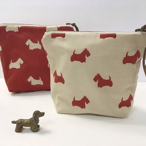 Handmade Scotty Scottie Dog Rust Red Wristlet Zipper Purse Pouch Bag Upholstery  Fabric Make up / Cosmetic Bag 2 Color Sides