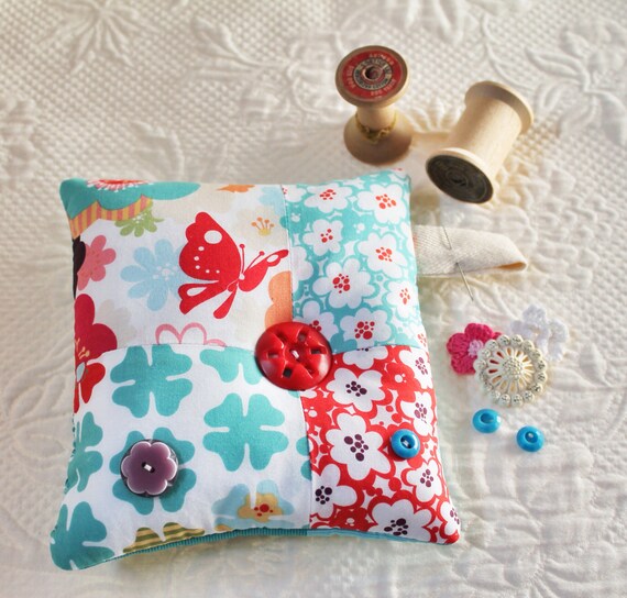 Items similar to Cute Pin Cushion in Floral Butterfly with Vintage