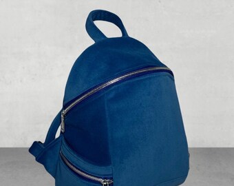 Sac à dos bleu-Sac à dos végétalien-Sac en velours-Sac à dos pour femme-Cadeau pour elle-Sac à dos décontracté-Sac pour femme bleu-Sac à dos bleu