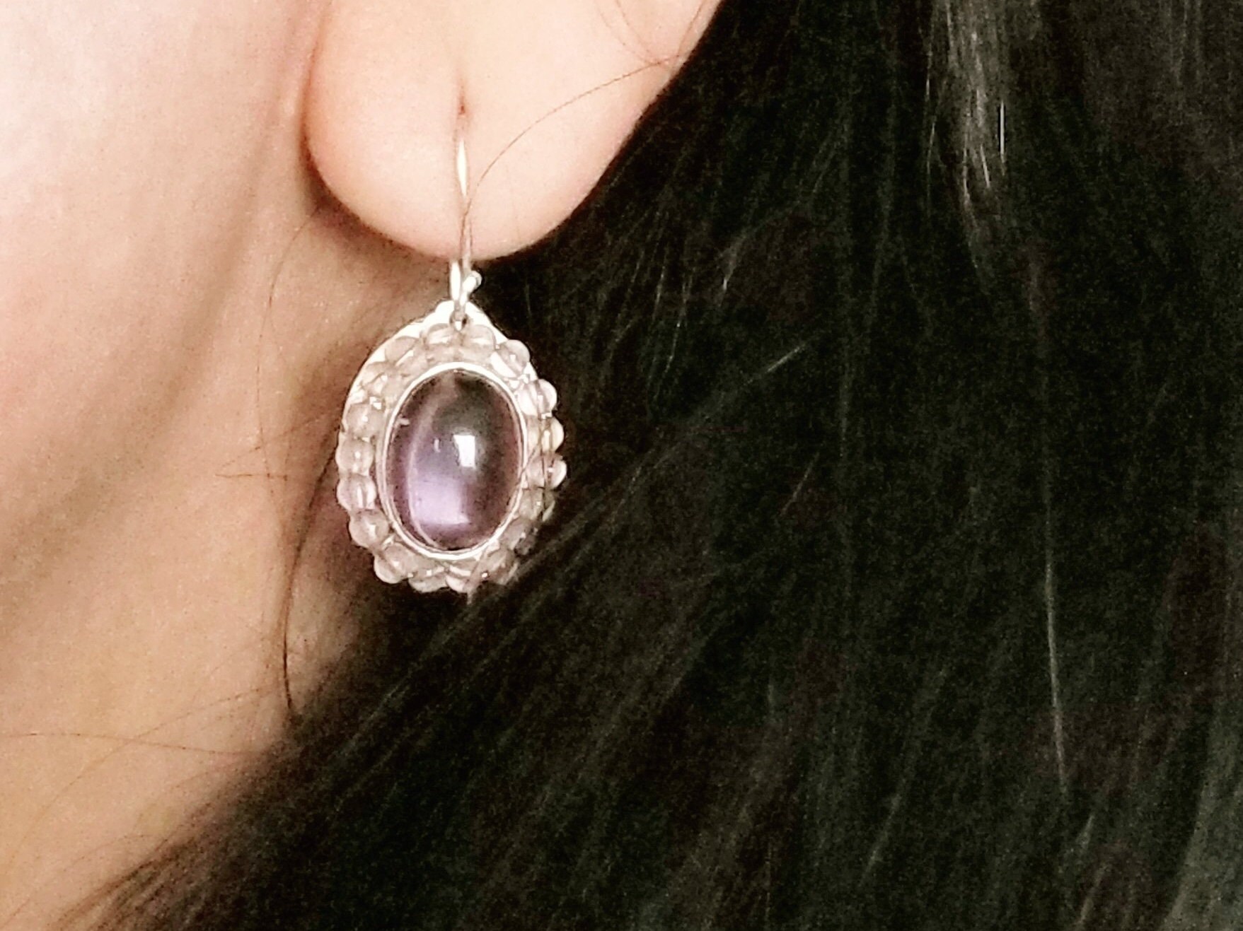 Sterling Silver Iridescent /& Clear Spiral Bead Dangle Drop Earrings