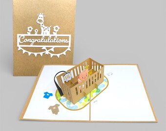 Congratulations Baby Crib Pop-up Greeting Card - Handmade Shower Gift
