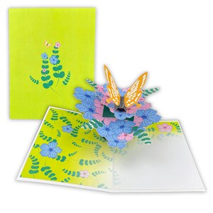 3D Flower & Butterfly Greeting Card - Handmade Pop-Up - Garden Inspired - Blank Card