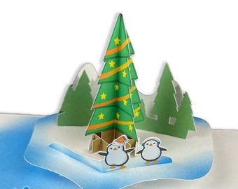 Penguins and Christmas Tree Pop-Up Card