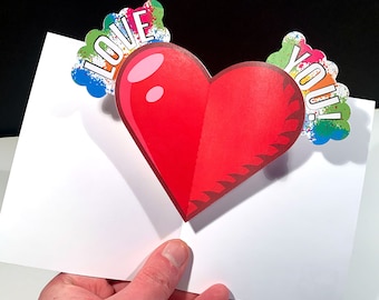 Love You Heart Pop Up Greeting Card