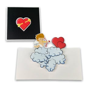 Tarjeta desplegable de Cupido - Corazón con flecha de amor - Linda tarjeta 3D de San Valentín para ella/él - Tarjeta romántica de aniversario