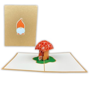 3D Gnome Love Pop Up Card - słodka kartka z życzeniami XO Heart Mushroom na rocznicę Walentynek, po prostu dlatego - ręcznie robiony prezent Gnome