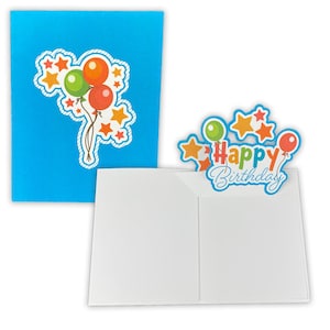 Pop Up Happy Birthday Card - Balloons & Stars - Blank Inside Greeting Card