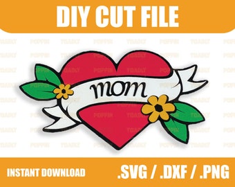 Mom Heart SVG Layered Cut File