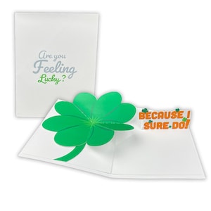 Tarjeta desplegable "Amor y Suerte" - Trébol de 4 hojas - Regalo de aniversario/San Valentín
