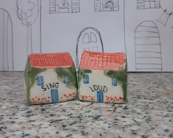 Sing Loud, 2 Little Handmade Pottery Houses, Small Gift for Daughter, Inspirational gift for Daughter