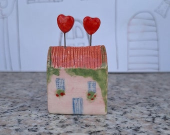 Small Pink Pottery House: Handmade Ceramic Love House Decor
