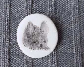 French Bulldog Hand Painted Ceramic Brooch, Ceramic Dog Brooch, French Bulldog Pin