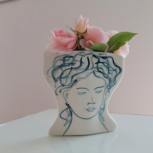 Handmade Pottery Bust Vase, Feminine Hand Painted Bust Vase, Unique Face Vase