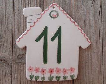 Custom Made Pottery House Number in Pink and Green, Pottery House Number Tile, Outdoor Numbers