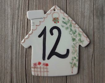 Handmade Pottery House Number Tile: Custom Cottagecore Address Sign