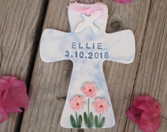 Personalisierte Keramik Kreuz , Kreuz mit Name und Datum, Patin Geschenk, Geschenk  für Baby, Taufe Geschenk, neues Baby Geschenk