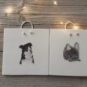 Hand-Painted Dog Portrait on Handmade Ceramic Tile: Custom Pet Art