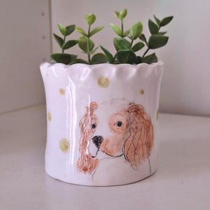 Aangepaste bloempot met hondenportret, gepersonaliseerde handgeschilderde plantenbak met puppyportret